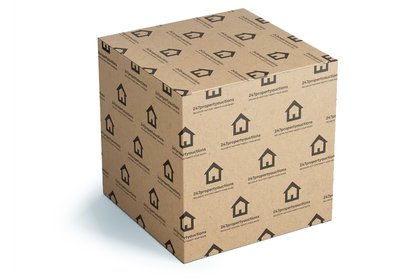 A box wrapped in Logo printed paper