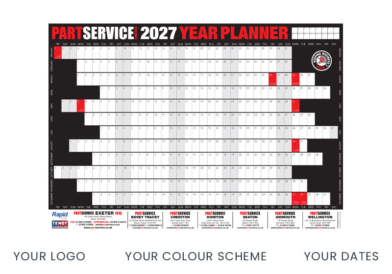 Wall planner A1 - your logo your colour scheme your dates